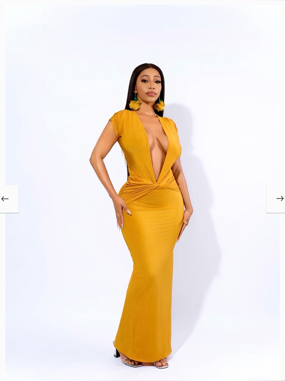 LAUVE Women’s Mustard Twist-Front Plunge Maxi Dress